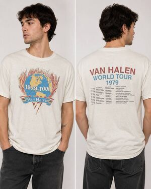 Van Halen 1979 World Tour Shirt Men’s M Cream Front Back Graphic Band Tee